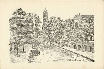 4715 Gezicht op de Oudegracht te Utrecht met op de achtergrond de Weesbrug en de Domtoren.